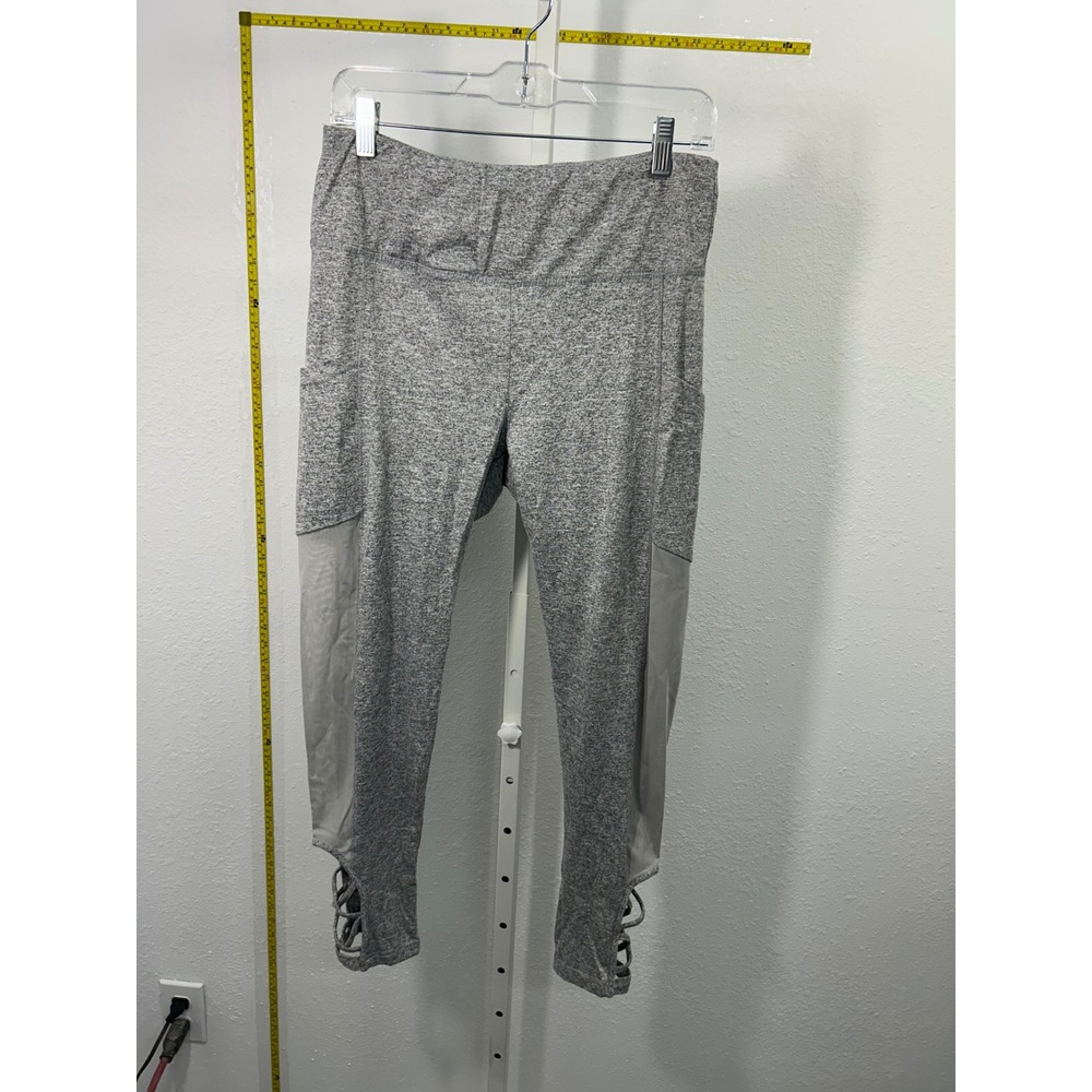 Shosho Gray Heathered Mesh Panel‎ Strappy Ankle Leggings with Pockets XL 8L07